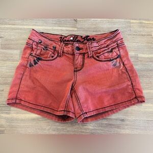Vanilla Star Distressed Red Denim Jean Shorts